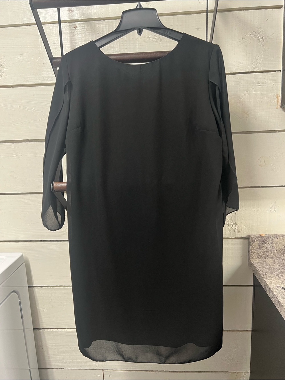 Grace Karin Chiffon Black Shift Dress with Sheer Three-Quarter Sleeves